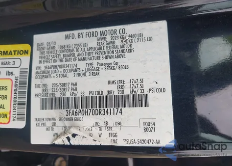 2013 Ford Fusion Se из США, поврежденный, VIN 3FA6P0H70DR341174